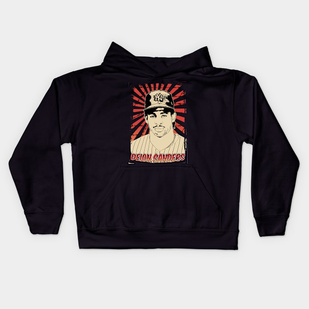 Deion Sanders 90s Retro Vintage Aesthetic Kids Hoodie by Ihkwan Art